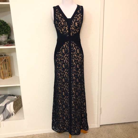 navy lace overlay dress